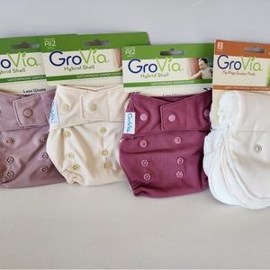 3 Grovia Hybrid Snap Diaper Shells w/2pk Soaker Pad